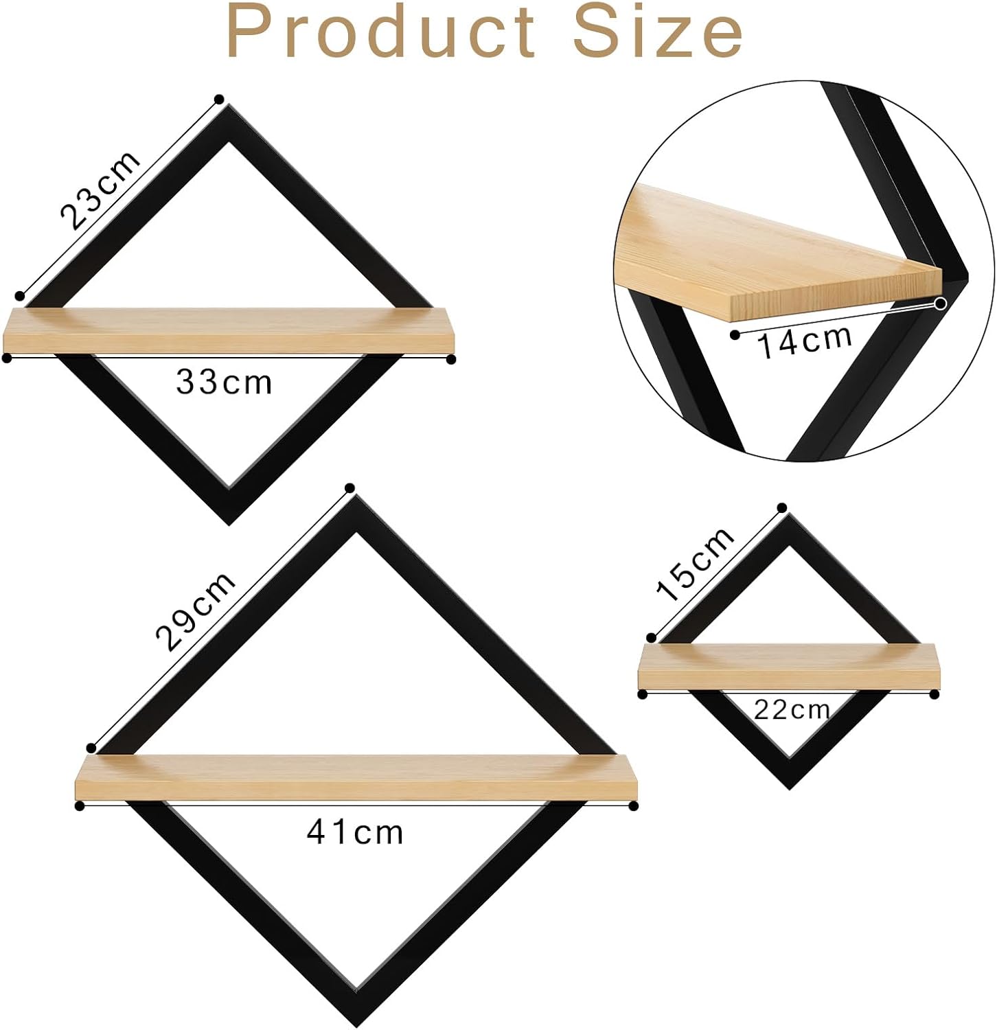 Set of 3 Wooden Floating Shelves
