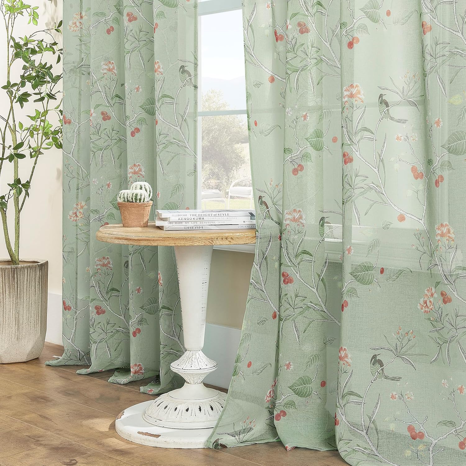 Sheer Cottage Style Green Curtains