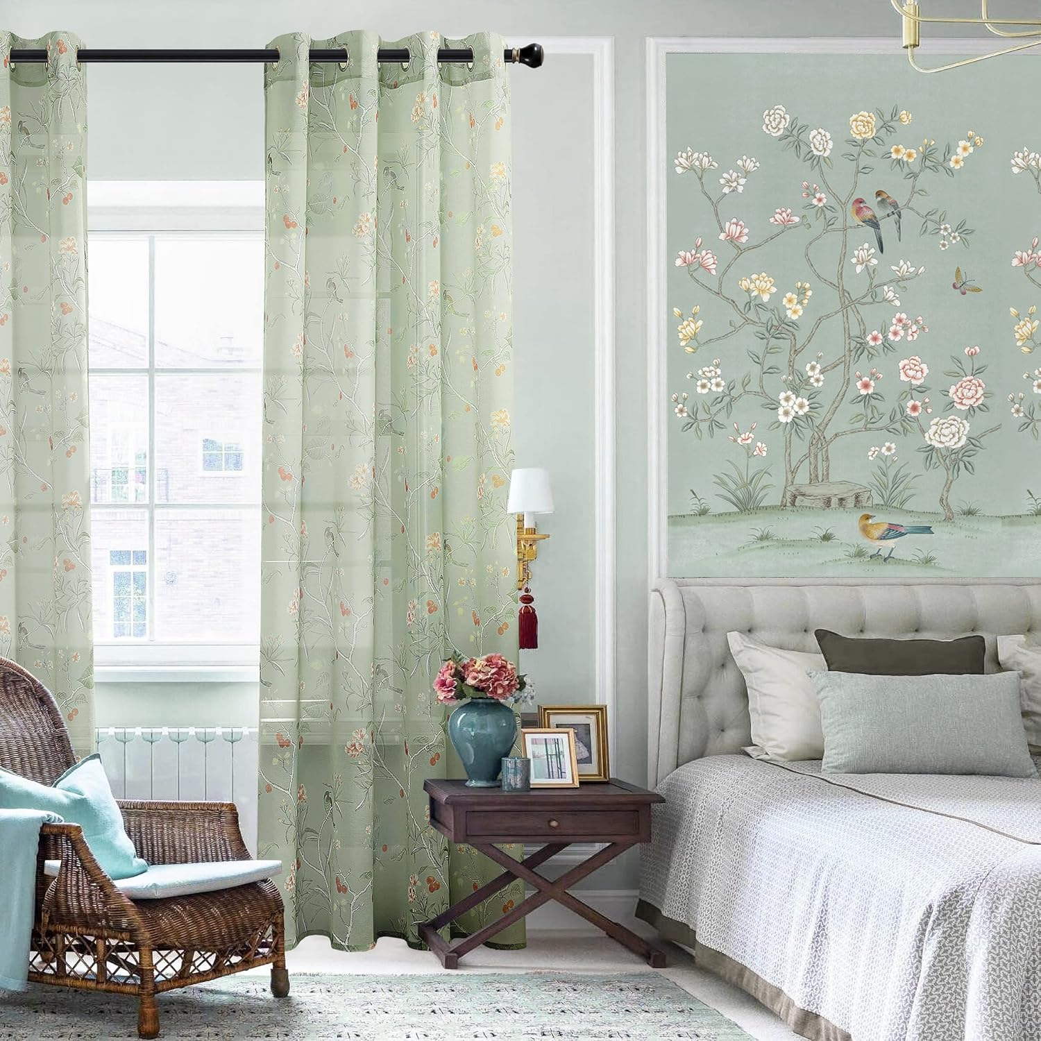Sheer Cottage Style Green Curtains