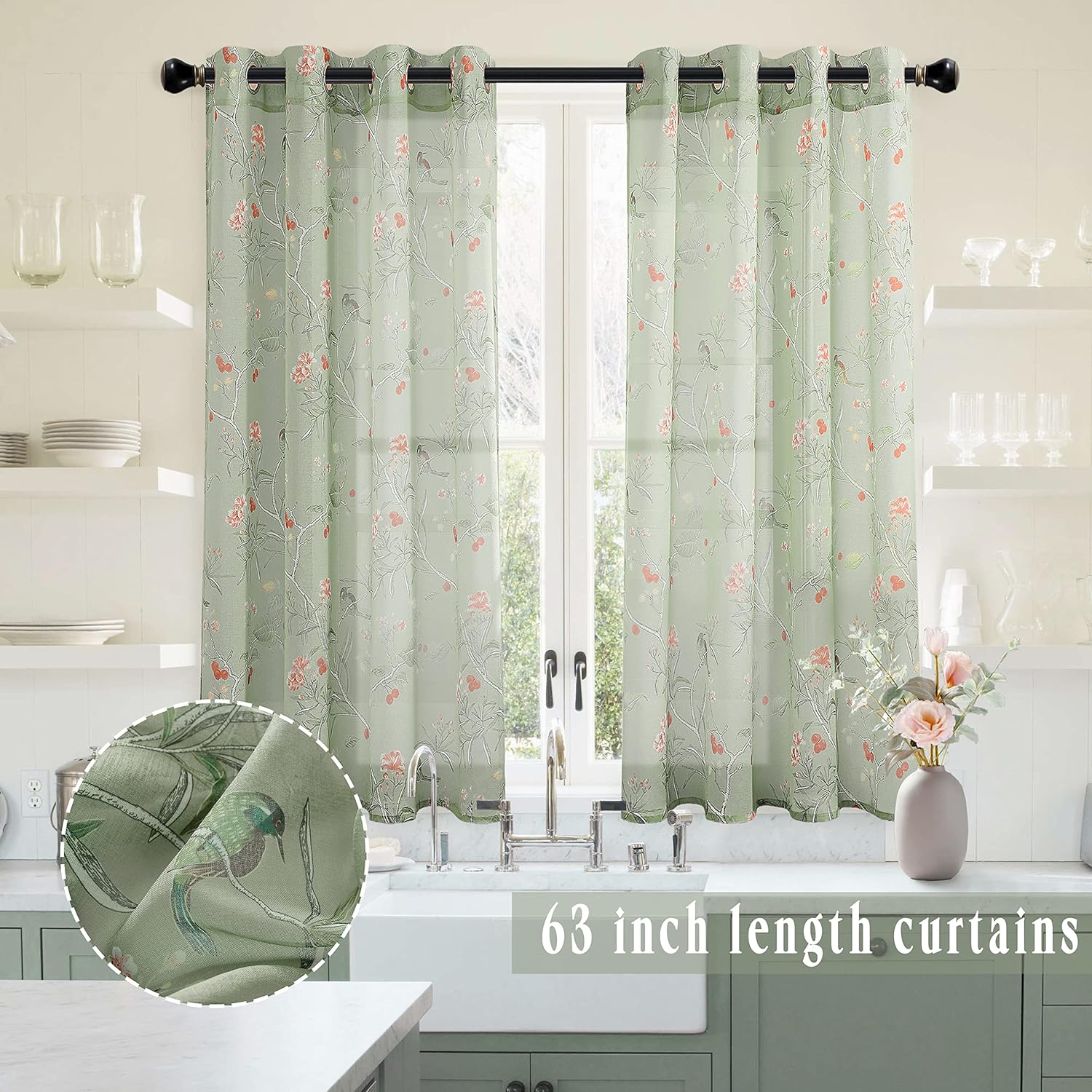 Sheer Cottage Style Green Curtains