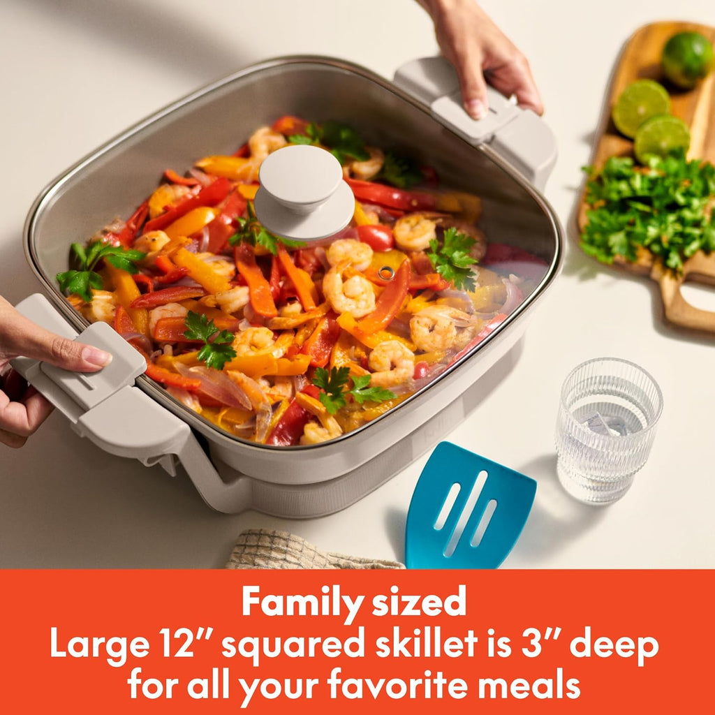 Adjustable Temperature Electric Skillet with Lid